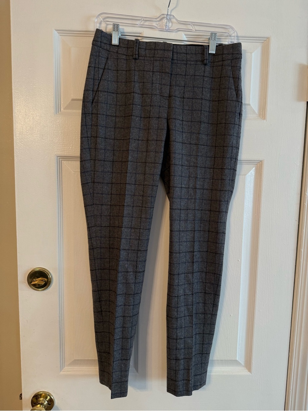 Theory Gray Windowpane Straight-Leg Pants